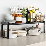 Urhomey plus Expandable Cabinet Shelf Organizer 16-26" L Stackable Kitchen Counter Shelf Rack Sink Riser Countertop Storage Black (Normal 7.9”D)