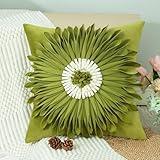 VOGOL Decorative 3D Flower Throw Pillow Covers, Soft Velvet Handmade Square Pillowcases Cushion Covers for Couch Bed Home Decor Wedding, 18 x 18 Inch, Grass Green, 1 Piece