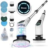 Dovety Electric Spin Scrubber, Cordless Cleaning Brush, Shower Scrubber with 8 Replaceable Brush Head, Power Cleaning Brush with Extension Handle, 2 Adjustable Speed, for Bathtub Grout Tile Floor