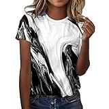 Amazon Warehouse+Sale+Clearance Short Sleeve Shirts for Women Summer Blouse 2024 Floral Blouse for Women Causal Loose Round Neck Woman Shirt Prime Big Deal Days Spring Fashion+Deals+Black X-Large