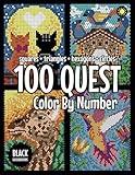 100 QUEST Color By Number: Squares + Triangles + Hexagons + Circles (BLACK backgrounds): color quest activity book for adults