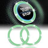 LivTee 2 PCS Crystal Double Rhinestone Car Engine Start Stop Decoration Ring, Push to Start Button Cover/Sticker, Bling Car Interior Accessories for Women, Key Ignition&Knob Bling Ring, Light Green