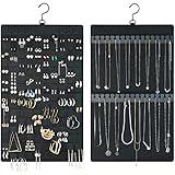 KMEOSCH Jewelry Holder Organizer, Hanging Jewelry Organizer Dual-Sided Earring Organizer Display for 300 Pairs of Earrings and Necklace Holder for 30 Necklaces-Black Jewelry Storage Organizer