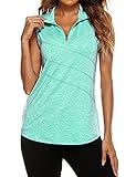 Tanst Sky Women's Workout Tank Tops, Sleeveless Athletic Shirts for Women Ladies Moisture Wicking Polo Quarter Zip Active Wear Running Golf Pickleball Tennis Yoga Racerback Apparel Green Large