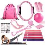 Kaelaris Pilates Equipment 14PCS for Women,Home Workout Essentials Kit with Pilates Circle,9 Inch Yoga Ball, Figure 8 Resistance Band, Pilates Sock & Accessories for Beginners, Core Strength,Pink