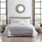 Stone Cottage- King Quilt Set, Cotton Reversible Block Print Bedding, All Season Home Décor with Bonus Pillow Cover (Bexley Blue, King)