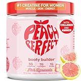 Peach Perfect Creatine Monohydrate Powder, Pink Lemonade, Glute Builder Creatine for Women with Collagen, BCAAs, 5g Vegan Micronized Creatine per Serving, for Energy, Muscle Support, 30 Servings