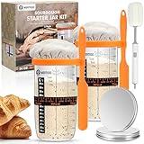 Sourdough Starter Jar Glass, 2 Pack 34oz Sourdough Starter Kit, Sourdough Bread Baking Supplies with Cup Brush, Snap, Date Marked Feeding Band, Thermometer, Cloth Cover, Aluminum Lid, Silicone Scraper