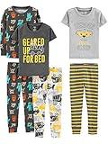 Simple Joys by Carter's Boys' 6-Piece Snug Fit Cotton Pajama Set, Dark Grey Monster/Grey Heroes/White Trucks/Stripe, 5T