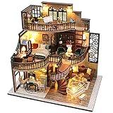 Lannso DIY Dollhouse Miniature Kit, Doll House Kit with Dust Proof Cover and Music Box, Mini Wooden Dollhouse Toys for Adult Gift(M2132)