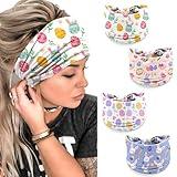 winthrop 4 Pcs Easter Headbands for Women, Blue White Wide Turban Dress Up Costume Breathable Stretchy Non Slip Head Wrap, Rabbit Egg Printed Holiday Spring Summer Hair Band for Yoga Running Party
