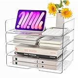 Paper Organizer Letter Tray, 4 Pack Acrylic Stackable Desk File Organizer,Clear File Organizer for Desk, Office Organizer for File Paper, Ipad, Letter, A4 Office File, Books, Notes, Paper Folder