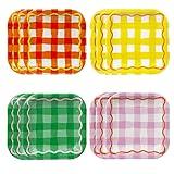 Talking Tables Gingham Square Disposable Strong Party Plates Colourful Paper Tableware for Easter, Birthday Party Food, Picnic, Summer Orange, Yellow, Green and Lilax, 7', 12 Pack