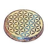 Orgonite Crystal Water Charging Plate –Chakra Balancing Coaster and Positive Energy Generator Flower of Life and with 7 Healing Crystals for Spiritual Balance, Meditation, Reiki Gifts(4 Inch Diameter)