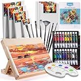 koseibal Art Paint Set with 18 Acrylic Paints, 8 Brushes, 4 Stretched Canvas, 1Wooden Easel, Etc, Premium Painting Supplies Kit for Students, Artists Kids, Adults, and Beginner.