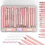 Nicpro Pink Gel Pens Set, 22 Pack 0.5mm Fine Point Smooth Writing Pen,13 Quick Dry Black Ink Pen with Highlighter and Mechanical Pencil, Cute Office School Supplies for Journaling, Note Taking (Pink)