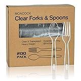 MOACOCK 200 Count Plastic Silverware, Heavy Weight Plastic Forks Spoons Disposable Utensils Cutlery Set for Wedding Party Supplies Everyday Use