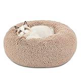 Bedsure Calming Cat Beds for Indoor Cats - Small Cat Bed Washable 20 inches, Anti-Slip Round Fluffy Plush Faux Fur Pet Bed, Fits up to 15 lbs Pets, Camel