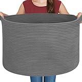 MEGASKET Large Dark Grey Storage Basket, Woven Cotton Rope Baskets for Storage, Big Blanket Organizer Storage Basket for Living Room, Kids Room Toy Storage Organizer Box, Blanket Keeper (22"x14")