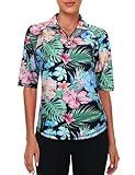 Viracy Plus Size Womens Golf Apparel, Loose Fit Activewear Polo Shirts Elbow Sleeve 1/4 Zip Up Golf Tops Quick Dry Lightweight Moisture Wicking Sports Clothing, Flowers-2XL