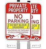 2 Pack Large Private Property No Parking Sign, Do Not Block Driveway Sign with 36" Tall Alloy stake,Violators Will Be Towed Away at Vehicle Owner's Expense, 14" x 10" Reflective Aluminum, Durable Ink, Easy to Install