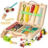 KIDWILL Kids Tool Set with Tool Box & DIY Stickers, Pretend Play STEM Construction Kits for Toddlers 3-5, Montessori Toys for 3 4 5 Year Old, Wooden Play Tools Set, Toddler Boy Toys