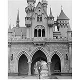 Walt Disney 8 inch x 10 inch Photo in front of Castle black & white