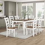 Lexicon Dining Table Set for 6 with Cross Back Chairs, 7 Piece Farmhouse Kitchen Table Set, Solid Wood Dining Room Table and Chairs Set of 6 for Home, Dining Room, Kitchen, Cherry/White