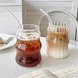 Mixed Drinkware Sets Glass Cups Set of 2 with Glass Straw, 18 Oz Drinking Glassware, Wave Shape Design, Bubble Cups for Iced Coffee, Juice, Beverage, Milk, Cocktails, Tea, Gift for Women Men