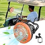 AIPSET Rechargeable Golf Cart Fan, 10400mAh Battery, 3-Speed with LED Light, 36 Hrs Work, Remote Control, Hang Hook, USB & Type C Port, Orange