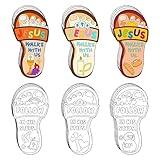 Dvbonike 24Pcs Sunday School Crafts for Kids Color Your Own Jesus Walks with Us Craft Kit Christian Religious Footprint Coloring Card DIY Drawing Party Gifts VBS Home Classroom Art Activity Supplies