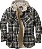 Legendary Whitetails Men's Standard Camp Night Berber Lined Hooded Flannel Shirt Jacket, Upland Plaid, X-Large