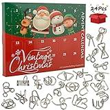 Brain Teaser Puzzles Toy, 24 Pieces Metal Assembly Disentanglement Puzzle with Christmas Advent Countdown Calendar for Adults, Teens and Kids