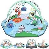 Baby Gym Play Mat, 26-in-1 Tummy Time Mat Wild Animals Baby Play Mat, Washable Baby Activity Mat for Visual, Hearing, Sensory, Motor Development, Baby Gift for Newborn Infant 0-3-6-9-12 Months