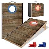 HQGZQL Portable Cornhole Board Set 2 ft x 1 ft Solid Wood Cornhole Set with 6 Bean Bags and Carrying Case Foldable Cornhole Game for Kids and Adult Indoor or Outdoor Backyard Toss Games Light Wood