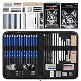 Prina 50 Pack Drawing Set Sketch Kit, Sketching Supplies with 3-Color Sketchbook, Graphite, and Charcoal Pencils, Pro Art Drawing Kit for Artists Adults Teens Beginner Kid, Ideal for Shading, Blending