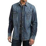 Wrangler Men's Retro Two Pocket Long Sleeve Snap Shirt, Blue Denim, XL