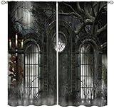 Focusbrite Gothic Curtains Moon Halloween History Door Horror Background Candle Fiction Print Pattern Living Room Bedroom Curtains Set 2 Panels,84x84 Inches