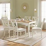 LUXOAK 7-Piece Farmhouse Solid Wood Dining Table Set with 6 Chairs, 60" Rectangular Dining Table & Chair Set for 6 People, Dining Table with Wood Legs, Table Set for Dining room, Kitchen, Rustic Cream