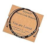 JoycuFF You Are Loved Morse Code Bracelets for Women Men Mothers Day Birthday Christmas Gifts Jewelry Cord Wrap Bracelet with Black Hematite Beads