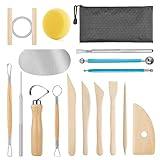 KACOLA Pottery Tool Kit, 17pcs Polymer Clay Tools, Modeling Clay Sculpting Tools Kit, Ceramics Tools, Trimming, Embossing Pattern, Smooth Wooden Handles