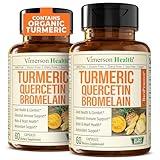 Quercetin with Bromelain Turmeric Supplement - Quercetin 500mg Capsules with Curcumin & Bromelain powder for Allergy & Joint Support. Turmeric Curcumin Bromelain Supplement. 120 Tumeric Caps 2-Pack