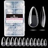UNA GELLA Almond Gel Nail Tips, 504PCS Pre Etched Clear Fake Nails Tips Medium Almond Shape - 12 Sizes Full Cover Soft Acrylic Press On Nail Extensions No C Curve Gift for Diy at Home