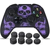 YoRHa Laser Carving Silicone Skin for Xbox One S/X Controller x 1(Skulls Purple) with Exclusive Thumb Grips x 8