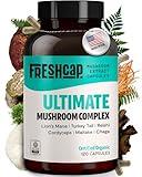 FreshCap Ultimate Mushroom Complex - Ayurveda Lions Mane, Reishi, Cordyceps, Chaga, Turkey Tail, Maitake - Immune Support & Nootropic Supplements for Immunity, Energy, Memory & Focus (120 Capsules)