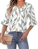 SAMPEEL Womens Summer Tops 2025 Dressy Casual Trendy 3/4 Sleeves Ladies Tops and Blouses Spring Fashion Cruise Outfits Floral Green XL
