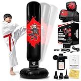 THB Punching Bag for Kids - Inflatable Punching Bag Stand with Boxing Gloves for Kids Age 3-8, 63” Ninja Boxing Bag with Electric Pump Air to Practice Taekwondo, Karate, MMA, Bouncing Back Boxing Set