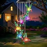 Birthday Gifts for Women Mom Grandma, Winzwon Solar Hummingbird Wind Chimes for Outside Garden, Solar Lights Outdoor Waterproof Mobile Decoration for Patio Yard