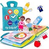 deMoca Busy Book for Toddlers, Montessori Daily Activity Quiet Book with 10 Pages for Learning Boys and Girls, Sensory Cloth Activity Book with Activities for 3 Years, Packaging May Vary