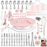 Cake Decorating Kit,137pcs Cake Decorating Supplies with Cake Turntable for Decorating,Pastry Piping Bag,Russian Piping Tips Baking Tools, Cake Baking Supplies for Beginners(Green-ne)